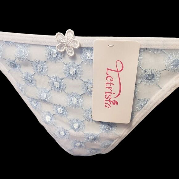 2/$20 Brand New White With Blue Top Fashion Lace T-back Panties One Size - Picture 3 of 5